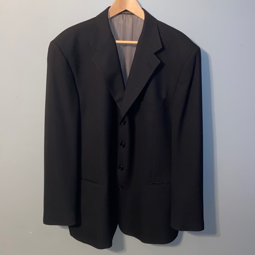 Monsieur by Givenchy 100% Worsted Wool Black Textured Suit Jacket Size 46L
